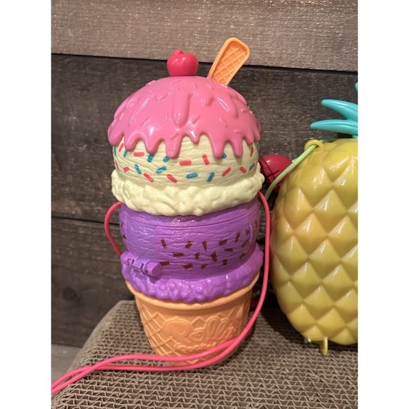 Polly‎ Pocket  Ice Cream, Cone & Tropical Pineapple Purse Compact Playset Mattel - Picture 2 of 8